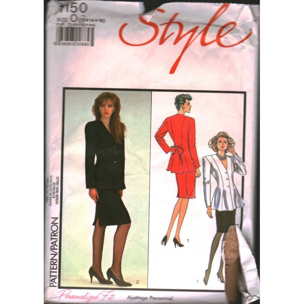 Vintage Style 1150 Sewing Pattern 1988 Misses Lined Jacket and Skirt Size 12